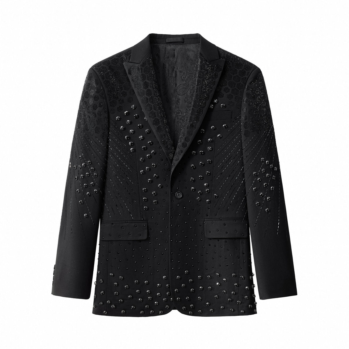 SB475-Radiant Hex Crystal Blazer-BLKBK – BAROCCO wholesale blazers