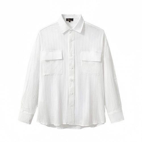 Conjunto de camisa y pantalón con textura arrugada - BLANCO – view 2