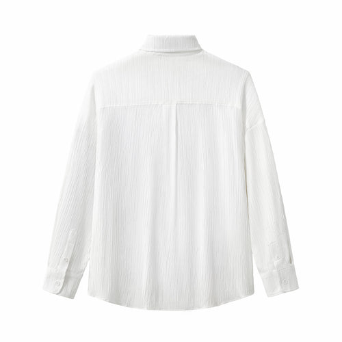 Conjunto de camisa y pantalón con textura arrugada - BLANCO – view 3