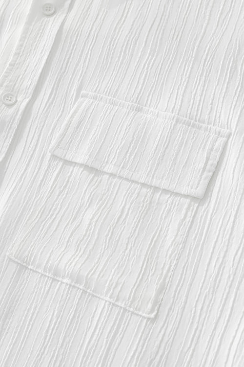 Conjunto de camisa y pantalón con textura arrugada - BLANCO – view 6