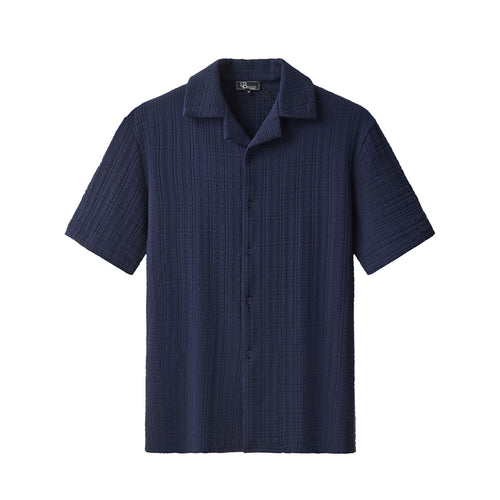 SET811-Loft Set – Textured Short Sleeve Shirt & Pant-NAVY – view 2
