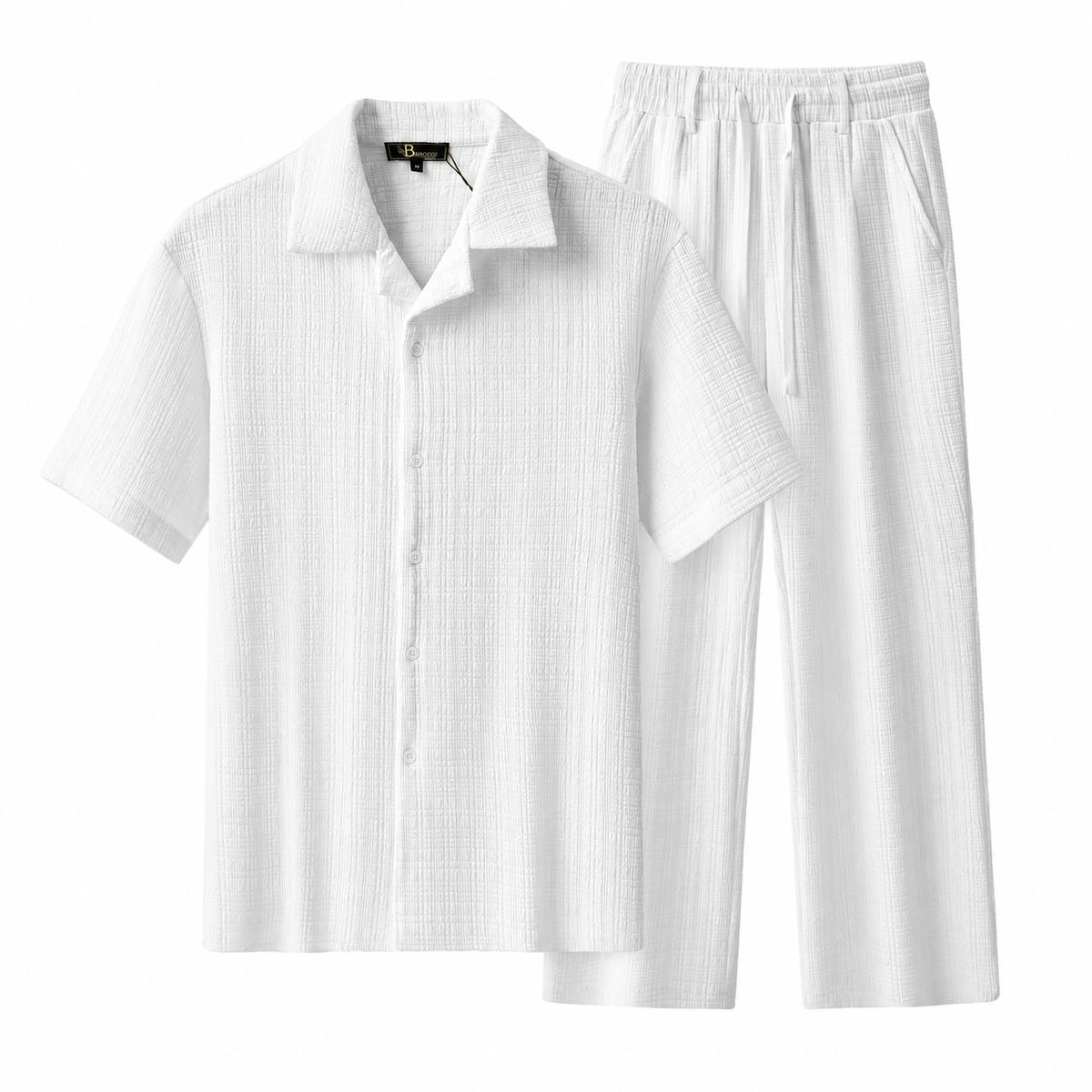 SET811-Loft Set – Textured Short Sleeve Shirt & Pant-SNOW WHITE – BAROCCO wholesale sets