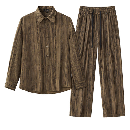 Strata Set – Printed Long Sleeve Shirt & Pant-BROWN