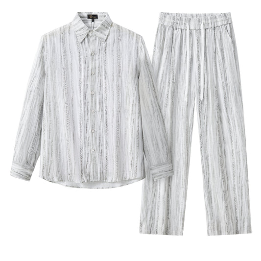 Strata Set – Printed Long Sleeve Shirt & Pant-GREY