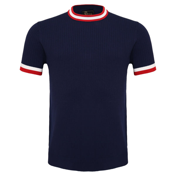 TS59 - Elite Contrast Ribbed Tee-NAVY