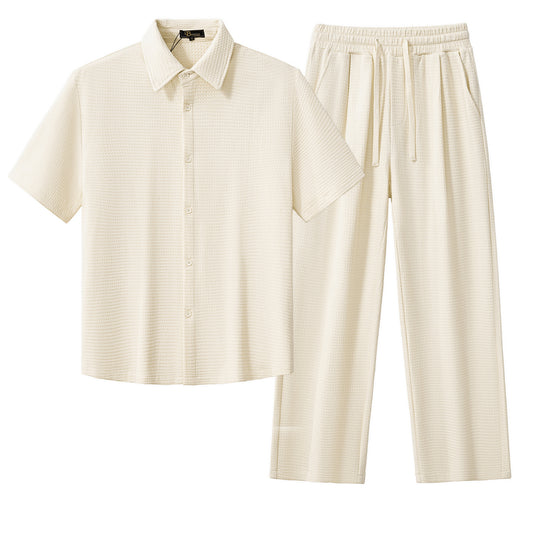 Vista Set – Waffle Textured Shirt & Pant-TAUPE