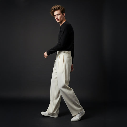 Wellington Side-Tab Trousers-IVORY