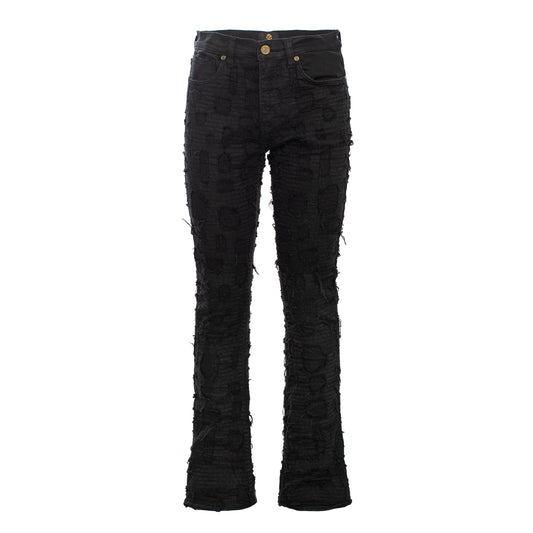 Patchwork Distressed Heritage Fit Denim Jeans - BLACK