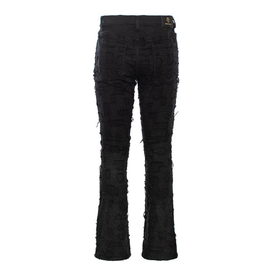 Patchwork Distressed Heritage Fit Denim Jeans - BLACK