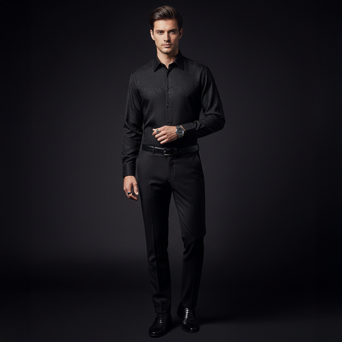 Camisa con relieve Rose Éclat-NEGRO
