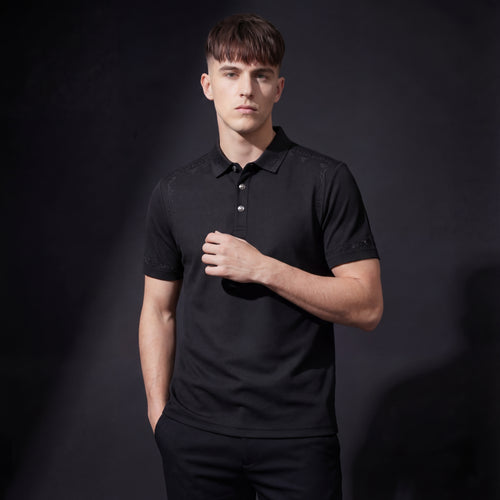 PS923 - Ornate Trim Polo-BLACK