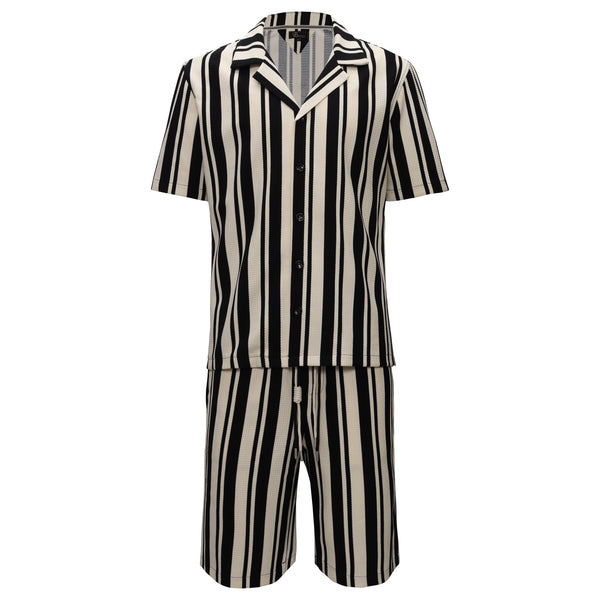 Conjunto de salón de rayas atrevidas para hombre - BEIGE